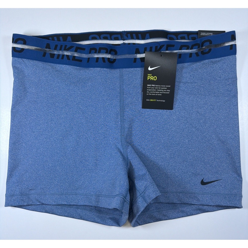 Nike Pro Training Shorts Womens XL Blue Dri Fit Swoosh Logo AR6726-438 NWT